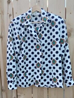PS Illustrations VTG Polka Dot Collared Long Sleeve Button-Down Blouse Women's M